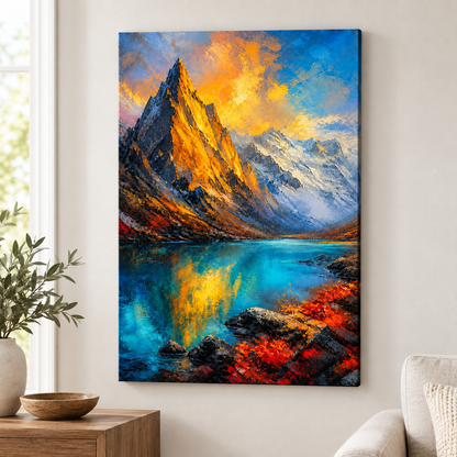 Mountain Lake Impressionist Floater Frame Canvas Wall Art | frameless close wall hero
