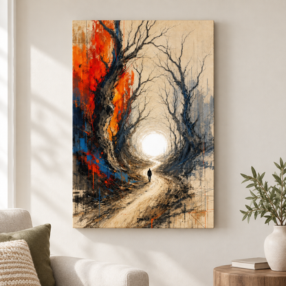 Road To Light Dead Trees Abstract Floater Frame Canvas Wall Art | frameless close wall hero