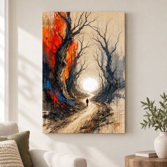 Road To Light Dead Trees Abstract Floater Frame Canvas Wall Art | frameless close wall hero