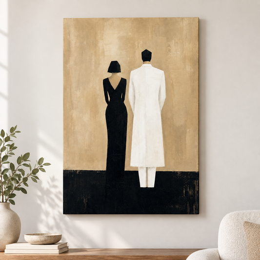 Black White Couple Silhouettes Minimal Floater Frame Canvas Wall Art | frameless close wall hero