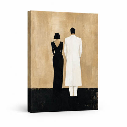 Black White Couple Silhouettes Minimal Floater Frame Canvas Wall Art | frameless stretched canvas SKU