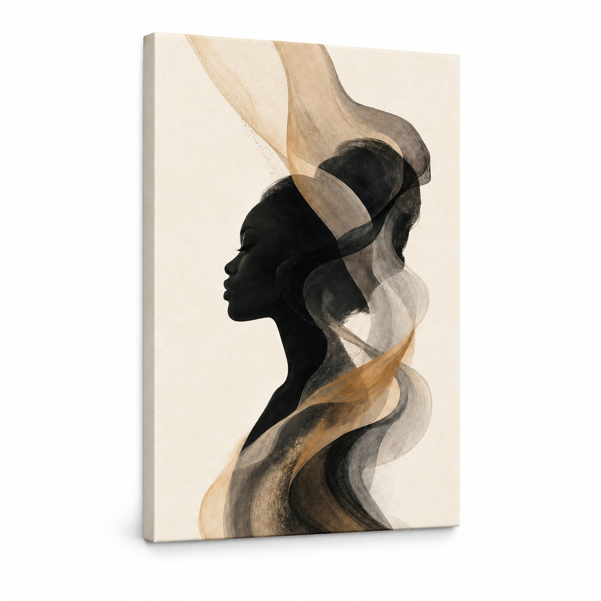 Black Female Profile Ribbon Abstract Floater Frame Canvas Wall Art | frameless stretched canvas SKU
