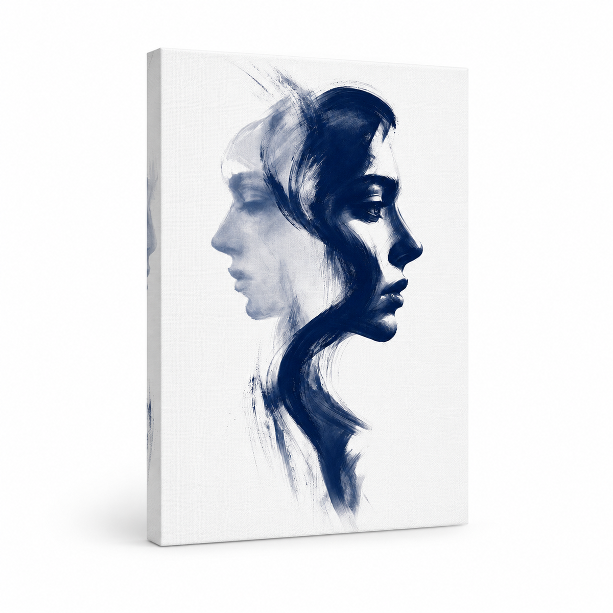Navy Double Profile Ink Minimal Floater Frame Canvas Wall Art | frameless stretched canvas SKU
