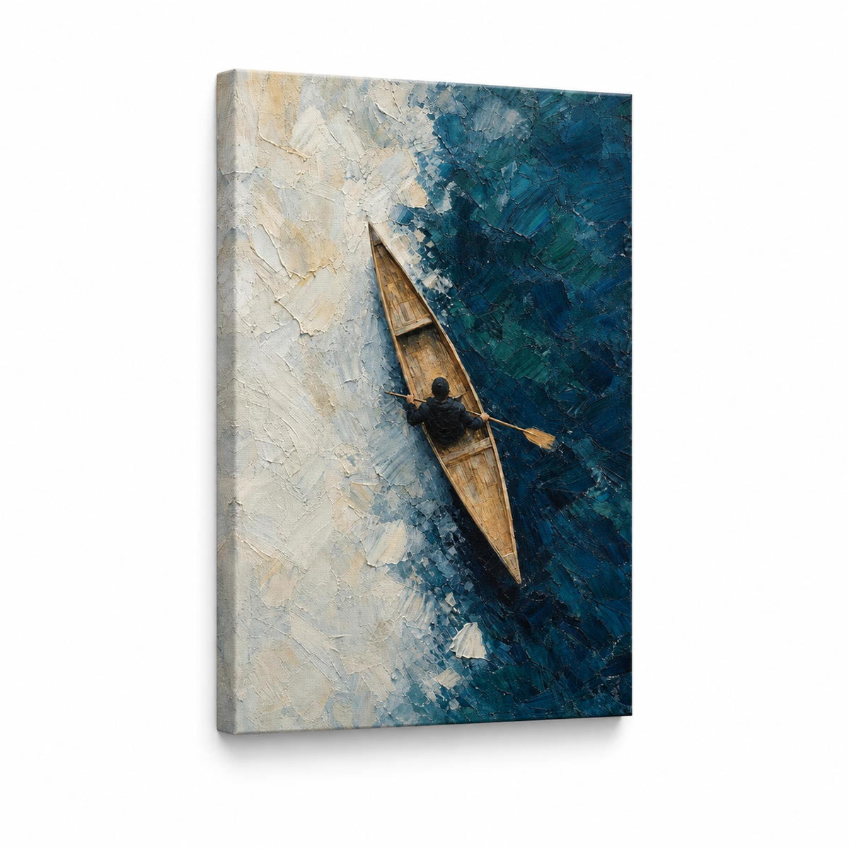 Canoe Ice Water Top View Impasto Floater Frame Canvas Wall Art | frameless stretched canvas SKU