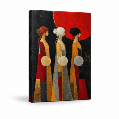 Three Women Red Sun Abstract Floater Frame Canvas Wall Art | frameless stretched canvas SKU