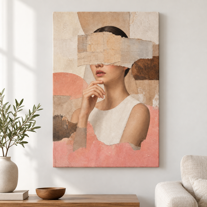 Obscured Eyes Collage Woman Portrait Floater Frame Canvas Wall Art | frameless close wall hero