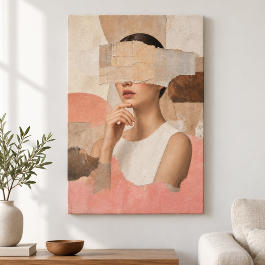 Obscured Eyes Collage Woman Portrait Floater Frame Canvas Wall Art | frameless close wall hero