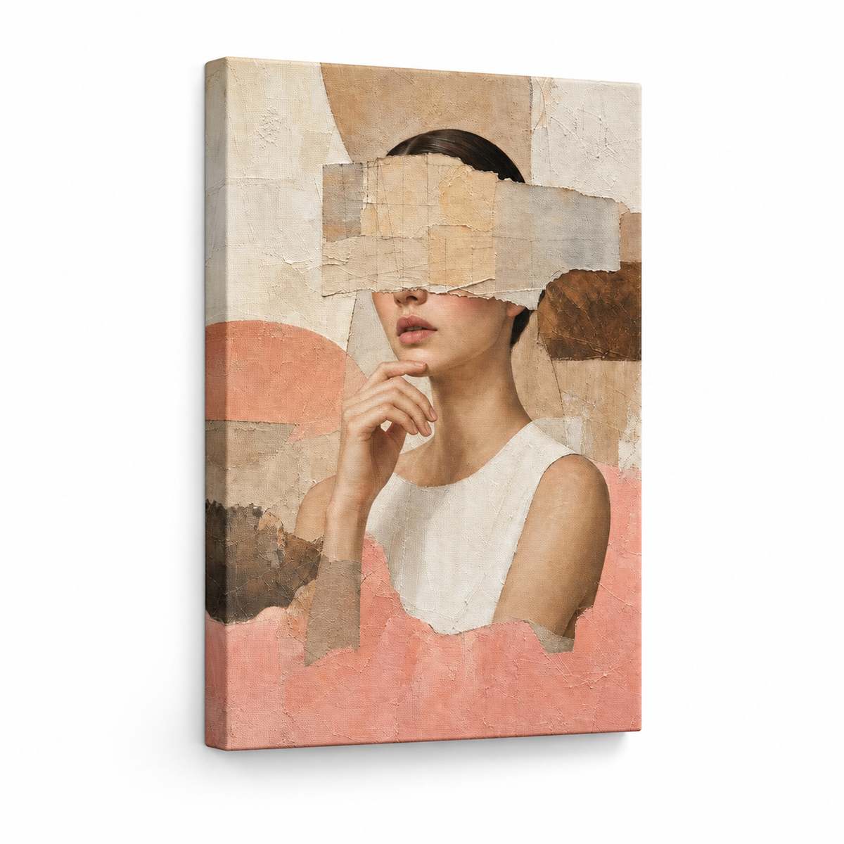 Obscured Eyes Collage Woman Portrait Floater Frame Canvas Wall Art | frameless stretched canvas SKU