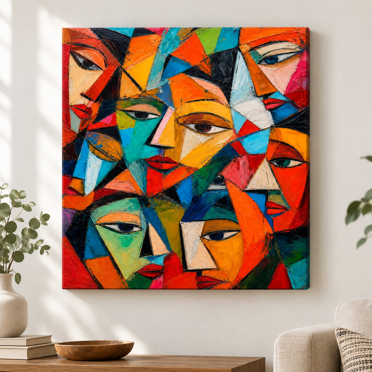 Fragmented Faces Cubist Impasto Floater Frame Canvas Wall Art | frameless close wall hero