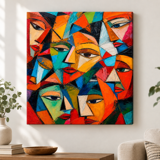 Fragmented Faces Cubist Impasto Floater Frame Canvas Wall Art | frameless close wall hero