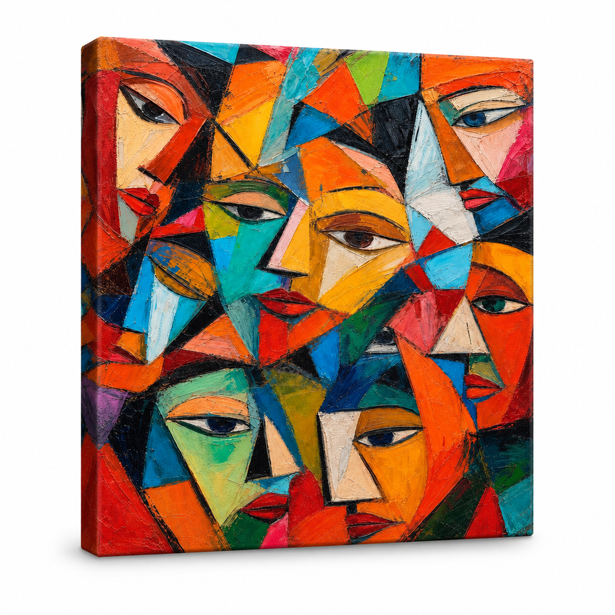 Fragmented Faces Cubist Impasto Floater Frame Canvas Wall Art | frameless stretched canvas SKU