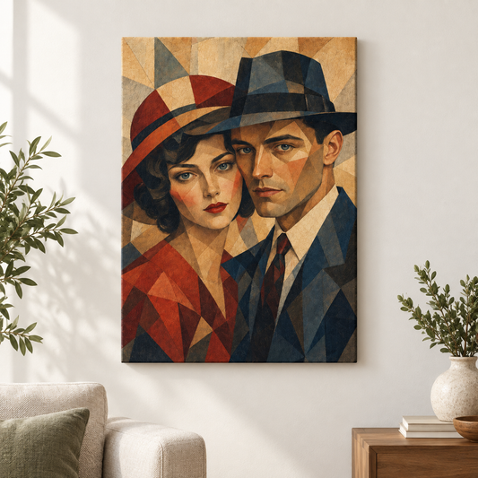 Vintage Couple Mosaic Portrait Floater Frame Canvas Wall Art | frameless close wall hero