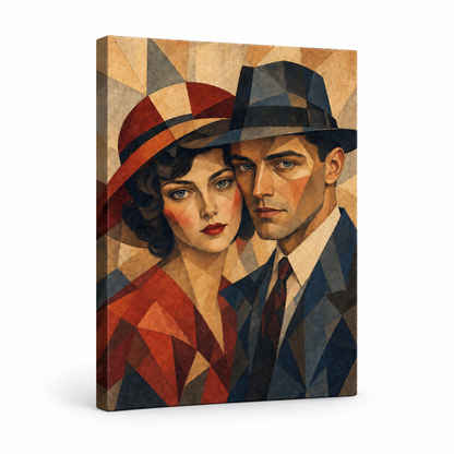Vintage Couple Mosaic Portrait Floater Frame Canvas Wall Art | frameless stretched canvas SKU