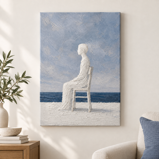 White Impasto Figure by the Sea Floater Frame Canvas Wall Art | frameless close wall hero