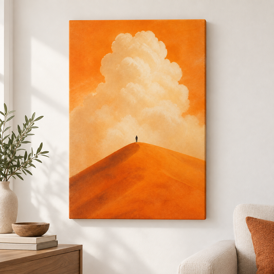Orange Dune Solitary Figure Floater Frame Canvas Wall Art | frameless close wall hero