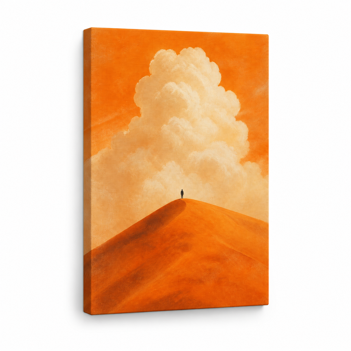 Orange Dune Solitary Figure Floater Frame Canvas Wall Art | frameless stretched canvas SKU