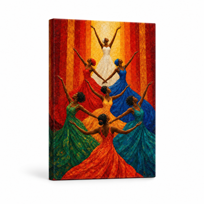 Colorful Women Celebration Dance Floater Frame Canvas Wall Art | frameless stretched canvas SKU