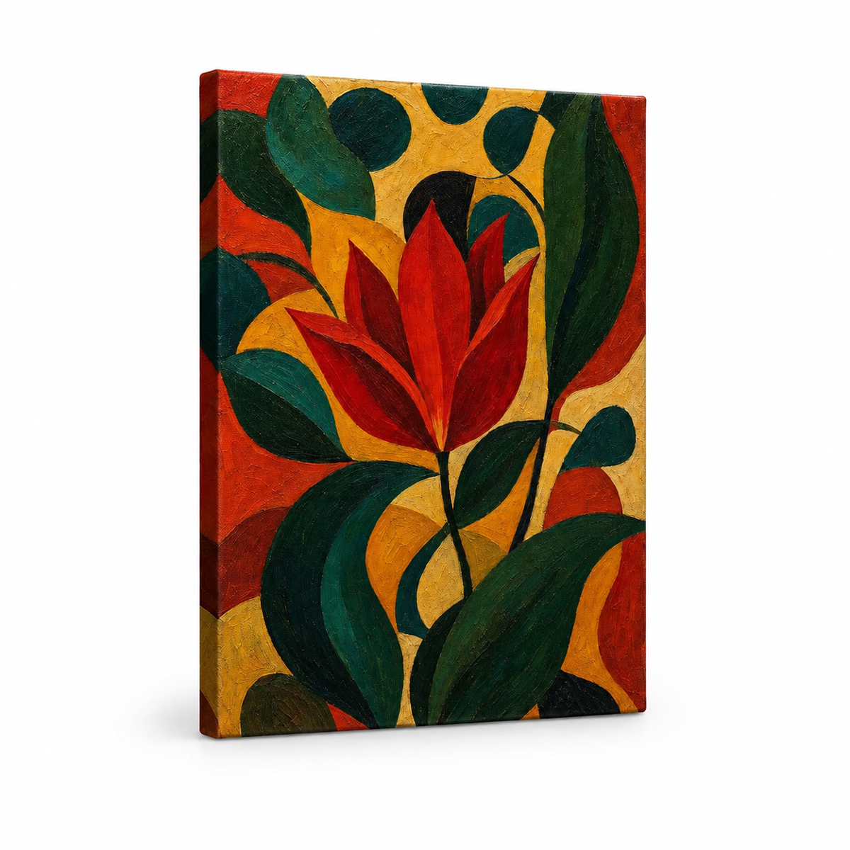 Red Tulip Mid Century Botanical Floater Frame Canvas Wall Art | frameless stretched canvas SKU