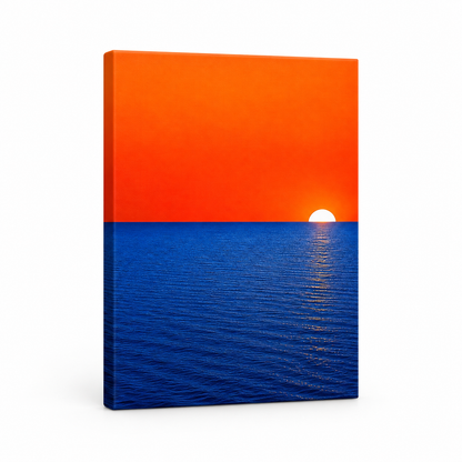 Orange Sky Blue Sea Minimalist Floater Frame Canvas Wall Art | frameless stretched canvas SKU