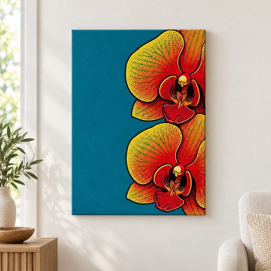 Pop Art Orchid Deep Teal Botanical Floater Frame Canvas Wall Art | frameless close wall hero