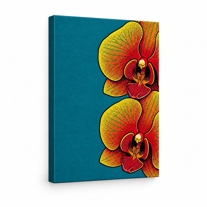 Pop Art Orchid Deep Teal Botanical Floater Frame Canvas Wall Art | frameless stretched canvas SKU