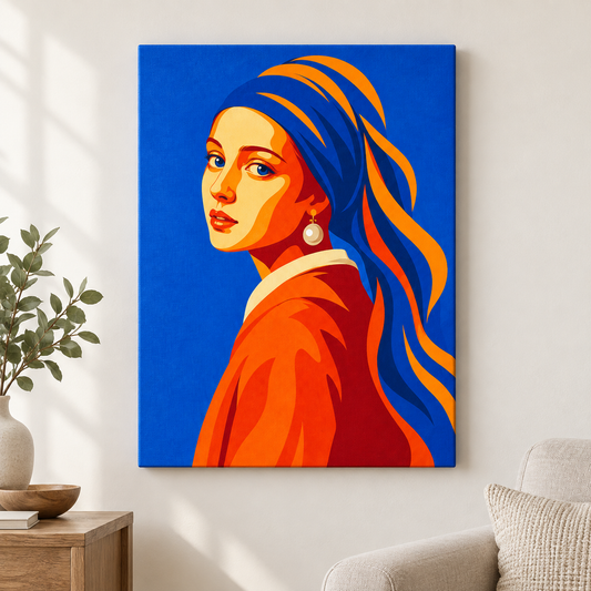 Pop Art Pearl Earring Portrait Floater Frame Canvas Wall Art | frameless close wall hero