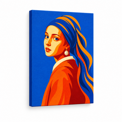 Pop Art Pearl Earring Portrait Floater Frame Canvas Wall Art | frameless stretched canvas SKU