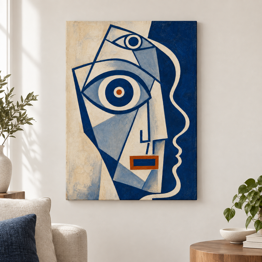 One Eye Cubist Abstract Face Floater Frame Canvas Wall Art | frameless close wall hero