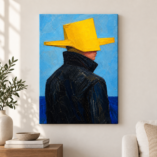 Yellow Geometric Hat Figure Floater Frame Canvas Wall Art | frameless close wall hero