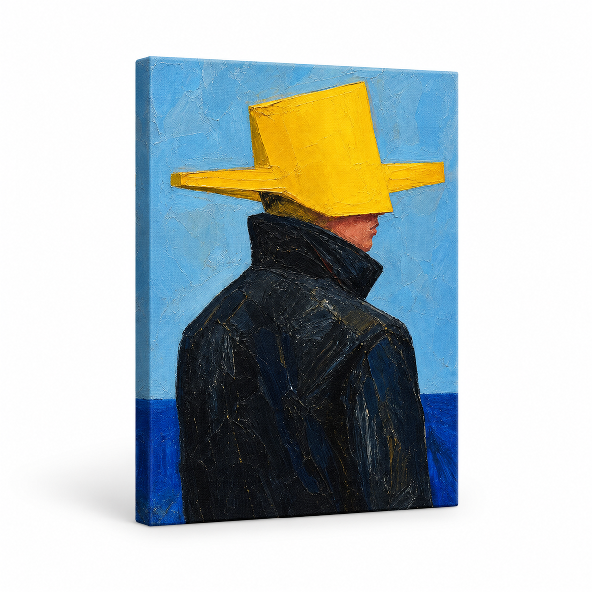 Yellow Geometric Hat Figure Floater Frame Canvas Wall Art | frameless stretched canvas SKU
