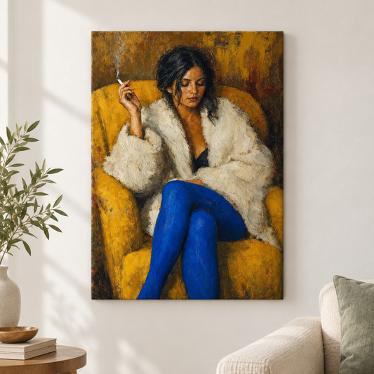 Woman in Yellow Chair Expressionist Floater Frame Canvas Wall Art | frameless close wall hero