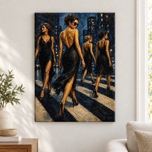 Four Women City Crosswalk Floater Frame Canvas Wall Art | frameless close wall hero