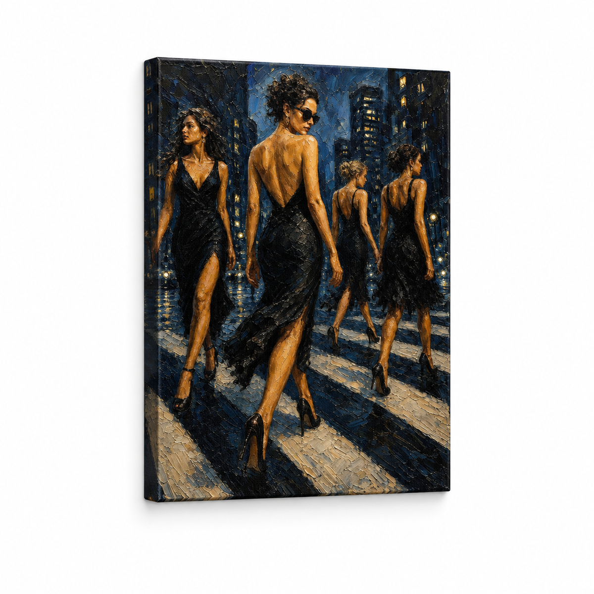 Four Women City Crosswalk Floater Frame Canvas Wall Art | frameless stretched canvas SKU