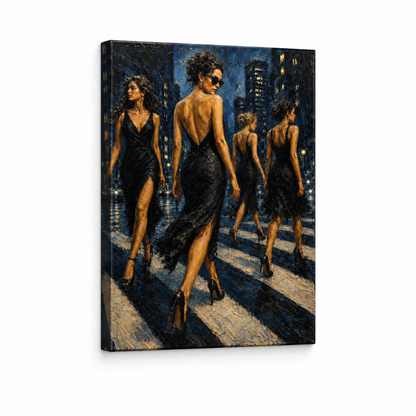 Four Women City Crosswalk Floater Frame Canvas Wall Art | frameless stretched canvas SKU