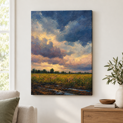 Storm Clouds Over Open Field Floater Frame Canvas Wall Art | frameless close wall hero