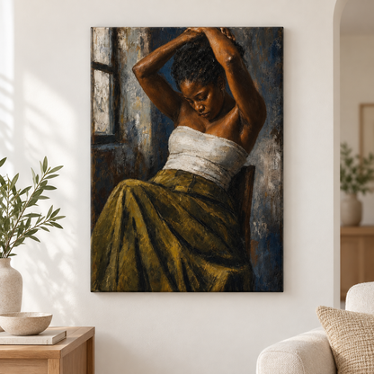Contemplative Seated Woman Floater Frame Canvas Wall Art | frameless close wall hero