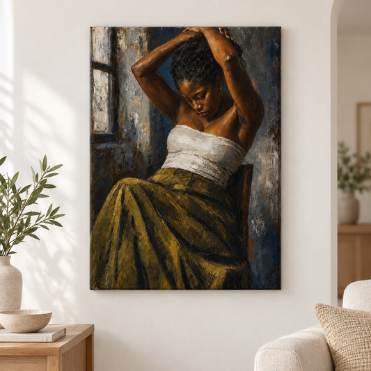 Contemplative Seated Woman Floater Frame Canvas Wall Art | frameless close wall hero