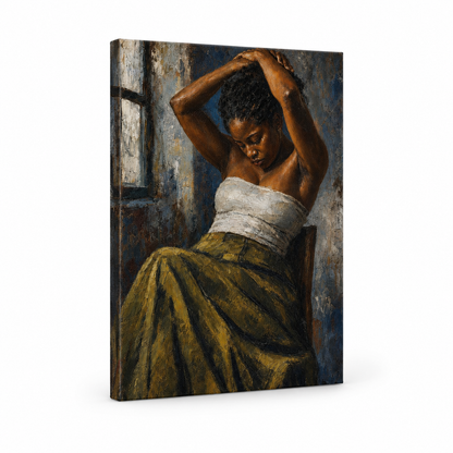 Contemplative Seated Woman Floater Frame Canvas Wall Art | frameless stretched canvas SKU