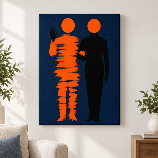 Orange Circle Minimalist Figures Floater Frame Canvas Wall Art | frameless close wall hero