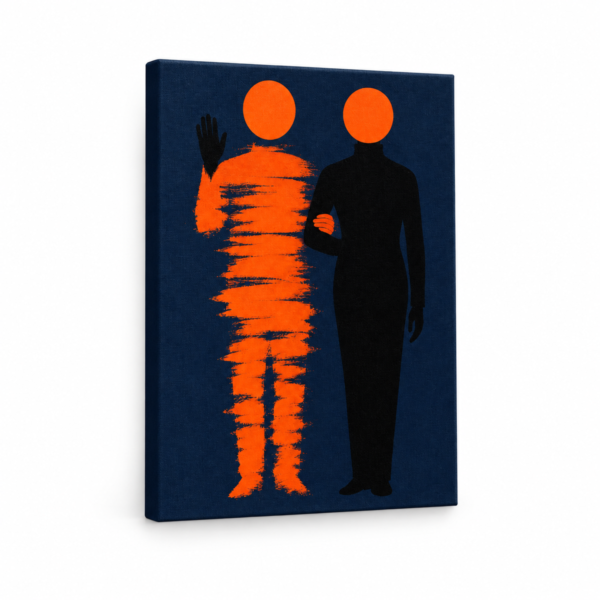 Orange Circle Minimalist Figures Floater Frame Canvas Wall Art | frameless stretched canvas SKU