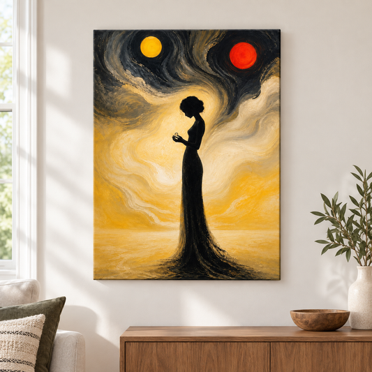 Surreal Black Silhouette Woman Floater Frame Canvas Wall Art | frameless close wall hero