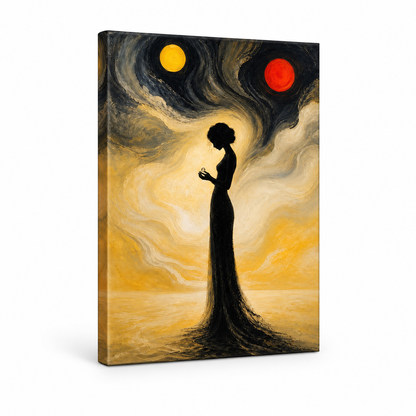 Surreal Black Silhouette Woman Floater Frame Canvas Wall Art | frameless stretched canvas SKU