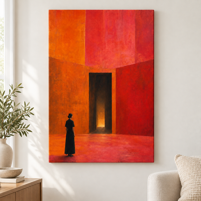 Woman Before Geometric Doorway Floater Frame Canvas Wall Art | frameless close wall hero