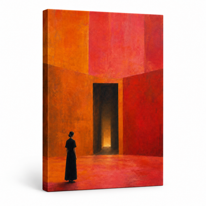 Woman Before Geometric Doorway Floater Frame Canvas Wall Art | frameless stretched canvas SKU