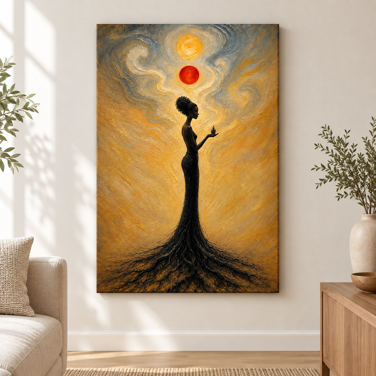Celestial Balance Surreal Woman Floater Frame Canvas Wall Art | frameless close wall hero