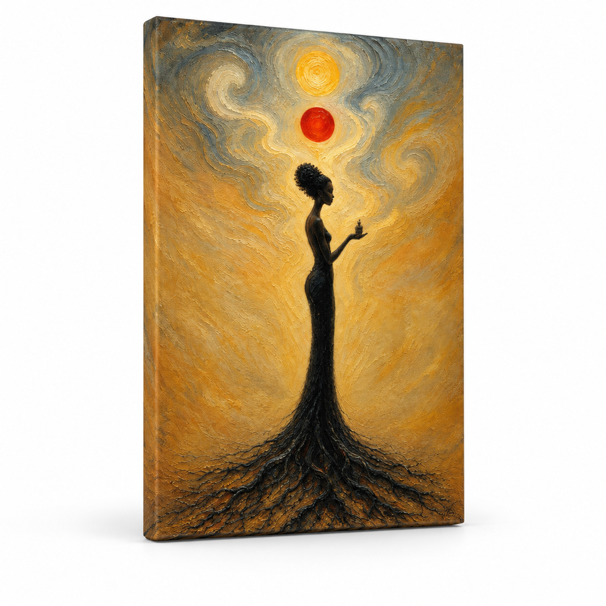 Celestial Balance Surreal Woman Floater Frame Canvas Wall Art | frameless stretched canvas SKU