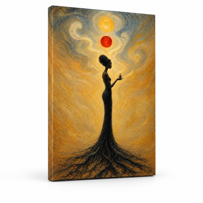 Celestial Balance Surreal Woman Floater Frame Canvas Wall Art | frameless stretched canvas SKU
