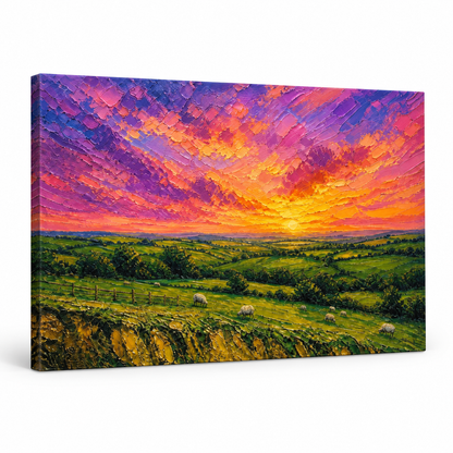 Golden Pastures Impasto Landscape Floater Frame Canvas Wall Art | frameless stretched canvas SKU