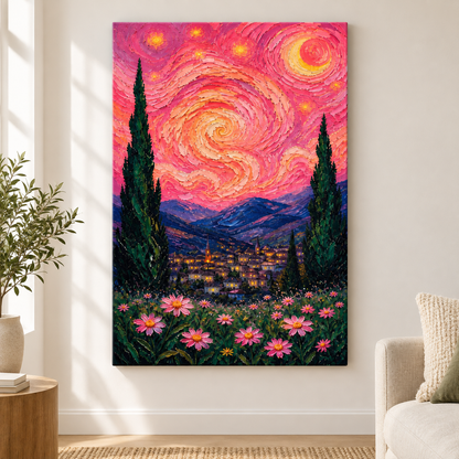 Rose Vortex Village Floater Frame Canvas Wall Art | frameless close wall hero