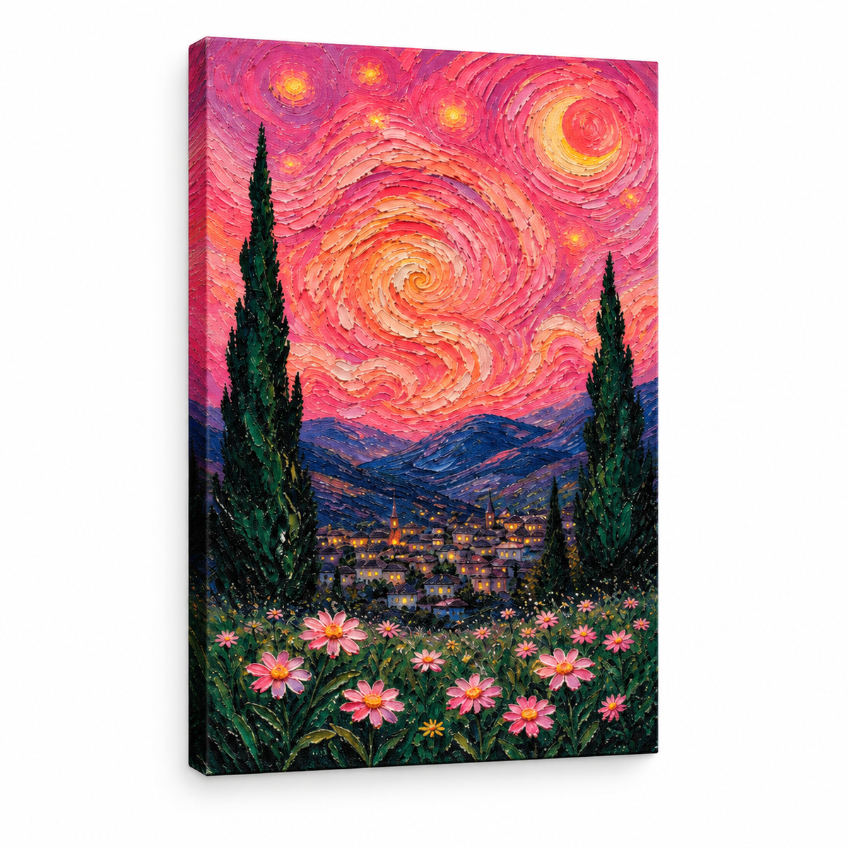 Rose Vortex Village Floater Frame Canvas Wall Art | frameless stretched canvas SKU